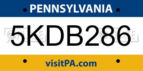 5KDB286 Pennsylvania License Plate