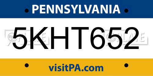 5KHT652 Pennsylvania License Plate