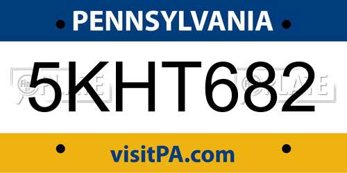 5KHT682 Pennsylvania License Plate