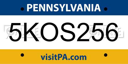 5KOS256 Pennsylvania License Plate