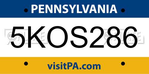 5KOS286 Pennsylvania License Plate