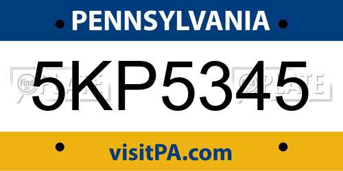5KP5345 Pennsylvania License Plate