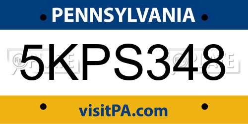 5KPS348 Pennsylvania License Plate