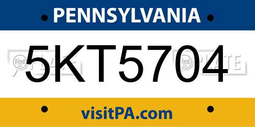 5KT5704 Pennsylvania License Plate