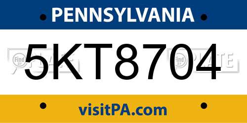 5KT8704 Pennsylvania License Plate
