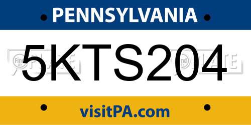 5KTS204 Pennsylvania License Plate
