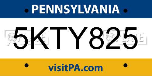 5KTY825 Pennsylvania License Plate