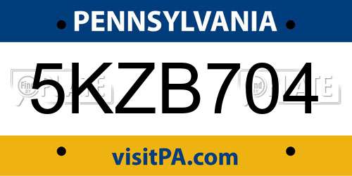 5KZB704 Pennsylvania License Plate