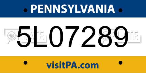 5L07289 Pennsylvania License Plate