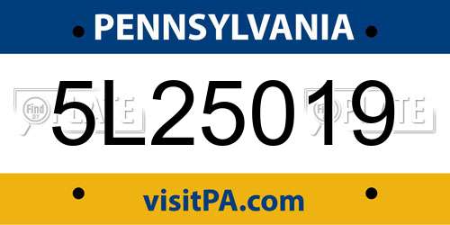 5L25019 Pennsylvania License Plate