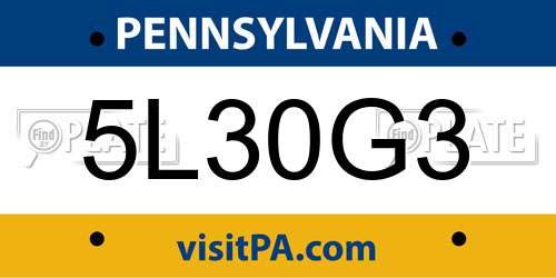 5L30G3 Pennsylvania License Plate