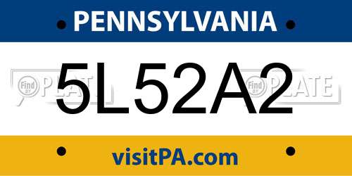 5L52A2 Pennsylvania License Plate
