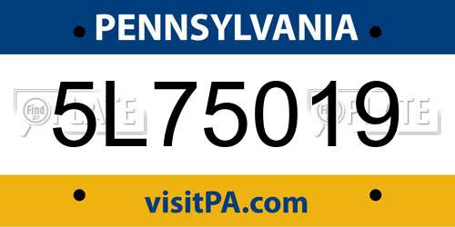 5L75019 Pennsylvania License Plate