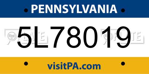 5L78019 Pennsylvania License Plate
