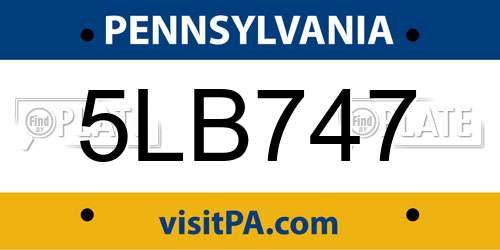 5LB747 Pennsylvania License Plate