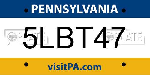 5LBT47 Pennsylvania License Plate