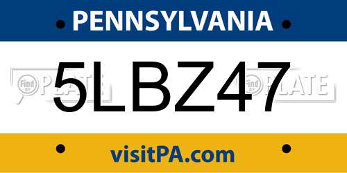 5LBZ47 Pennsylvania License Plate