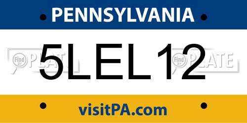 5LEL12 Pennsylvania License Plate