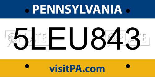 5LEU843 Pennsylvania License Plate