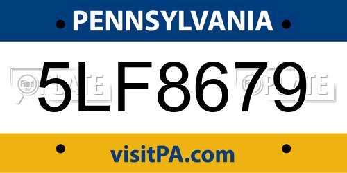 5LF8679 Pennsylvania License Plate