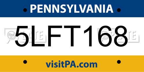 5LFT168 Pennsylvania License Plate