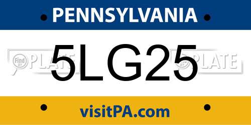 5LG25 Pennsylvania License Plate