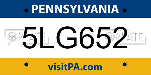 5LG652 Pennsylvania License Plate