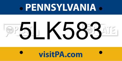 5LK583 Pennsylvania License Plate