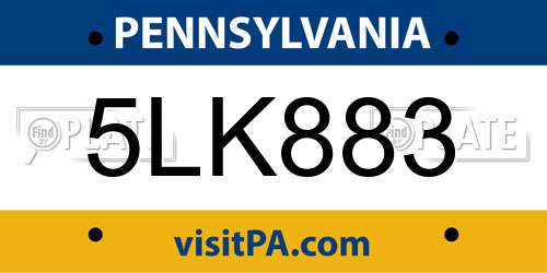 5LK883 Pennsylvania License Plate