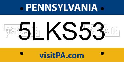 5LKS53 Pennsylvania License Plate