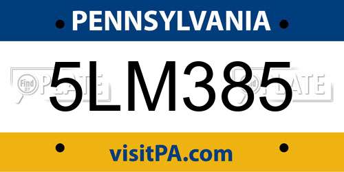 5LM385 Pennsylvania License Plate