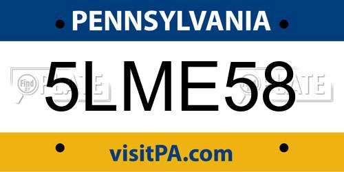 5LME58 Pennsylvania License Plate