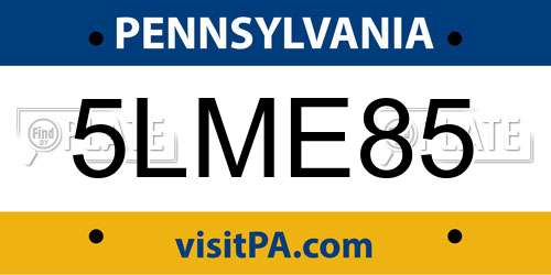 5LME85 Pennsylvania License Plate