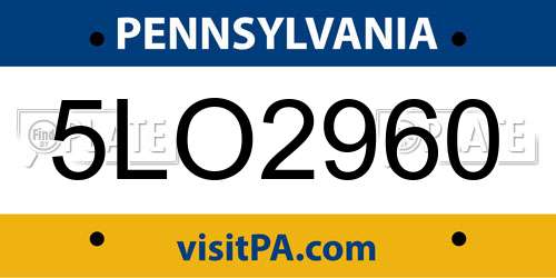 5LO2960 Pennsylvania License Plate