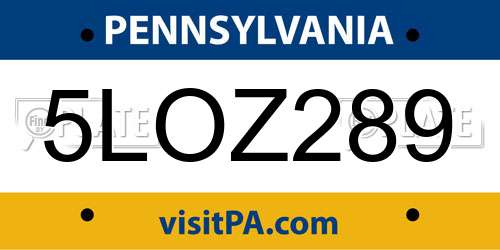 5LOZ289 Pennsylvania License Plate