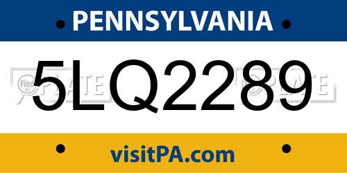 5LQ2289 Pennsylvania License Plate