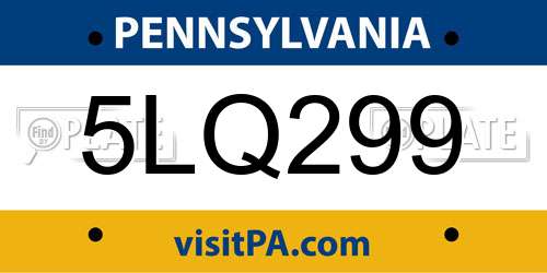 5LQ299 Pennsylvania License Plate