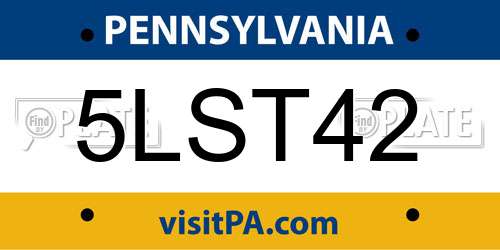 5LST42 Pennsylvania License Plate