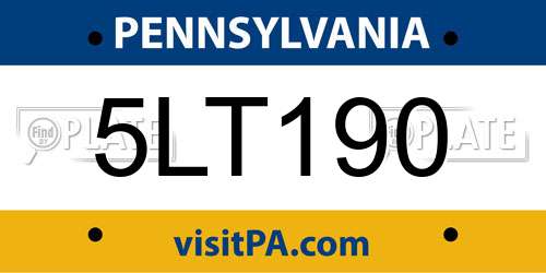 5LT190 Pennsylvania License Plate