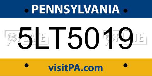 5LT5019 Pennsylvania License Plate