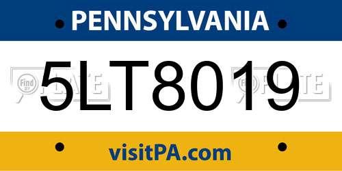 5LT8019 Pennsylvania License Plate