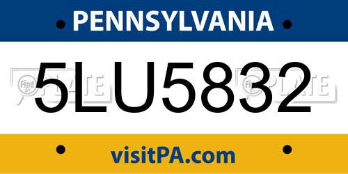 5LU5832 Pennsylvania License Plate