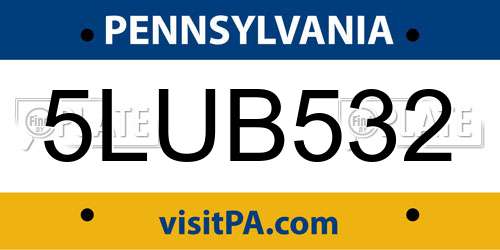 5LUB532 Pennsylvania License Plate