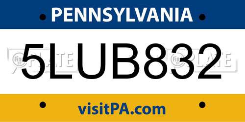 5LUB832 Pennsylvania License Plate