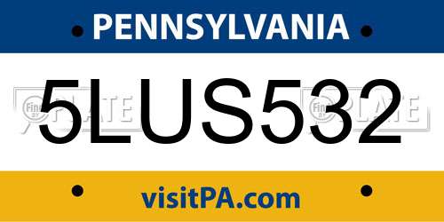 5LUS532 Pennsylvania License Plate