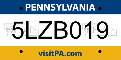 5LZB019 Pennsylvania License Plate