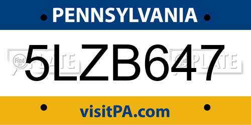 5LZB647 Pennsylvania License Plate