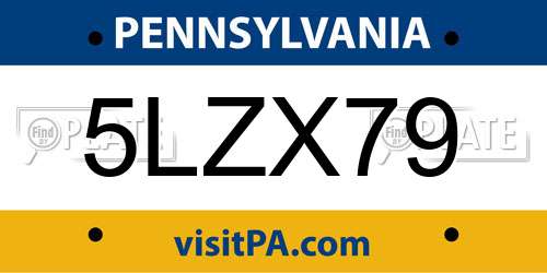 5LZX79 Pennsylvania License Plate