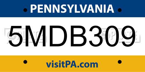 5MDB309 Pennsylvania License Plate
