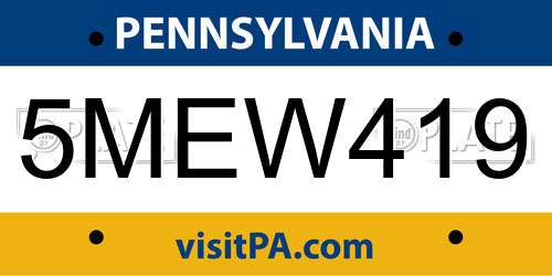 5MEW419 Pennsylvania License Plate